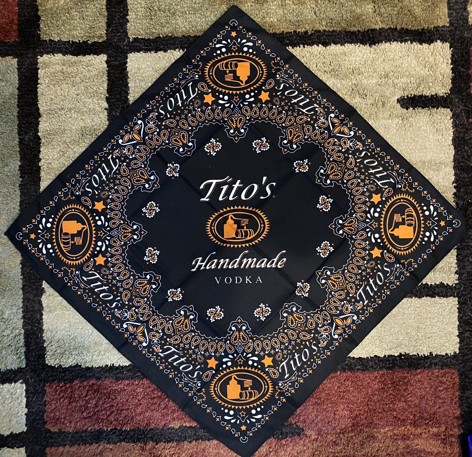 Tito’s Handmade Vodka Promo Bandana Black & Orange Limited Edition 22×22”