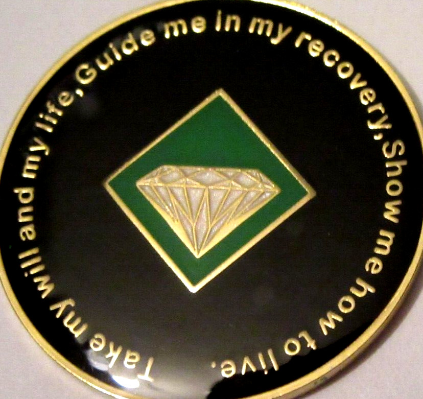 Narcotics Anonymous NA Tree Green 33 Year Medallion Gold Black