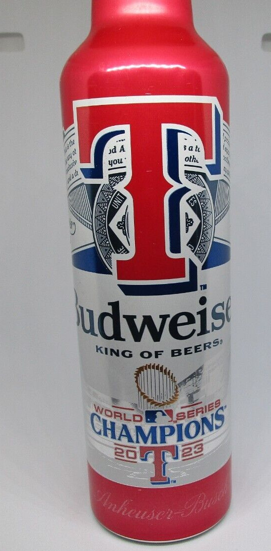 Texas Rangers World Series Champions Aluminum Bottle Empty Can Budweiser Beer