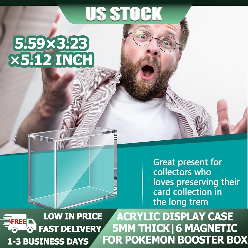 5mm Thick Magnetic Clear Acrylic Case For US version Pokemon Booster Box In Hand