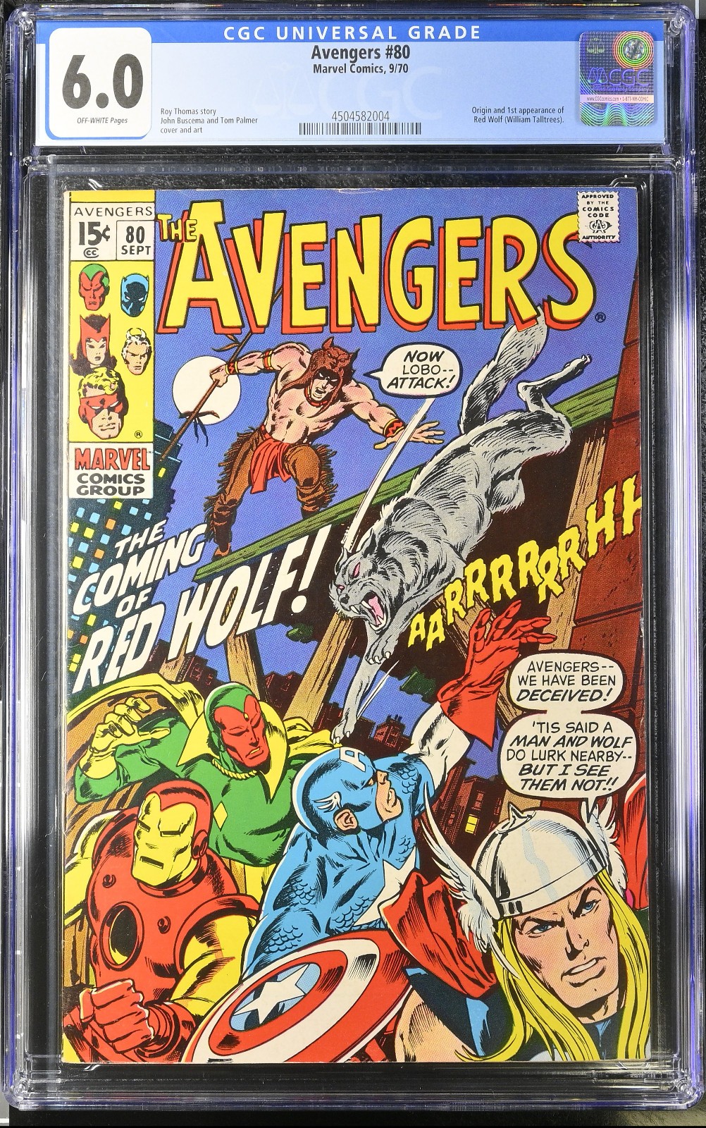 AVENGERS 80 CGC 6.0 RED WOLF FIRST APPEARANCE OFF-WHITE PAGES NICE CPR CANDIDATE