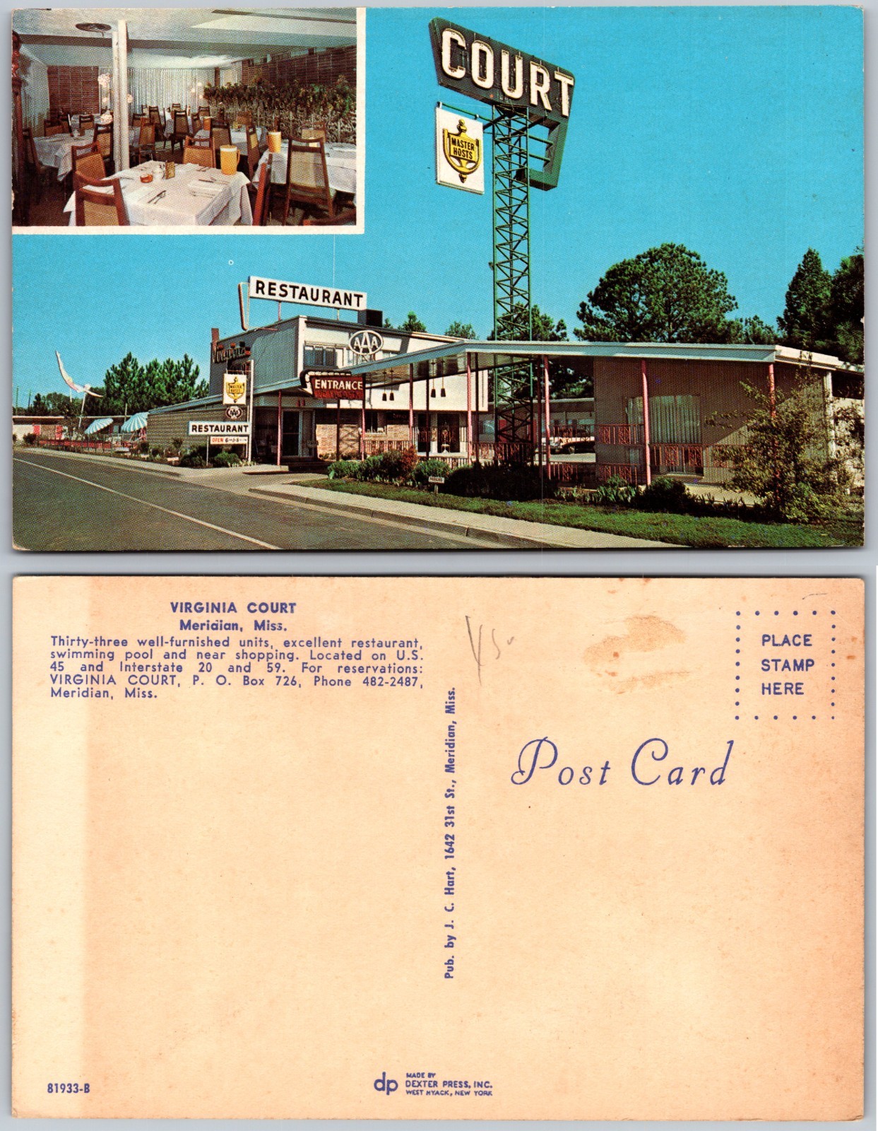 Virginia Court Meridian Mississippi Postcard