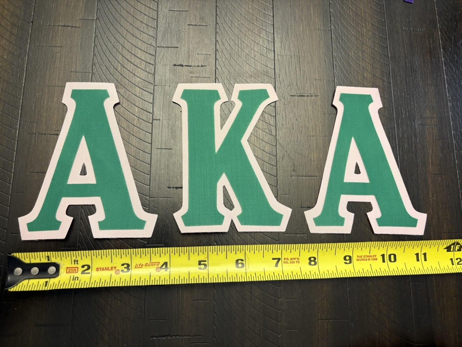 Alpha Kappa Alpha 4″ Greek Twill Sew On Letters Kelly/Pink Adhesive Backing