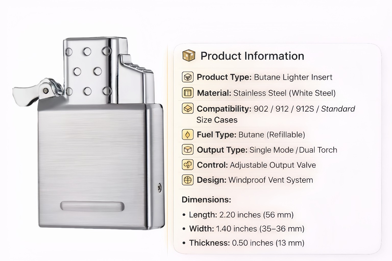 Dual Single Torch Butane Lighter Insert Windproof for Zippo & Zorro 902 912