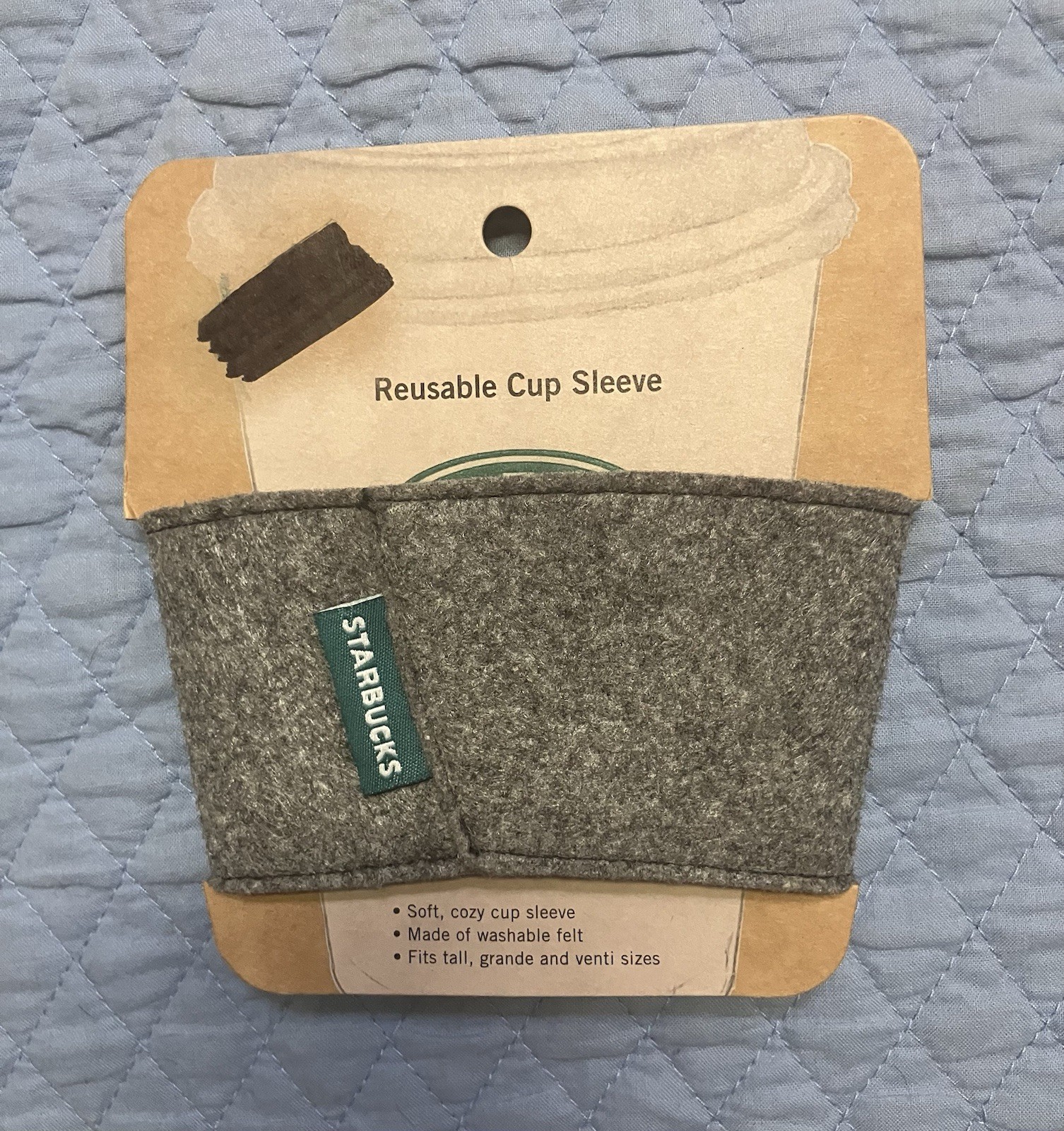 New Starbucks Reusable Felt Cup Sleeve 2010 With Via Pocket Rare Gray