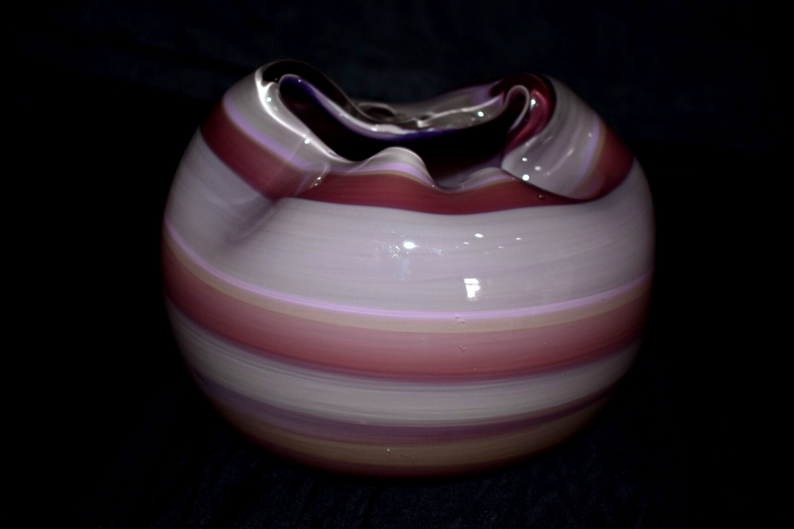 Vintage Signed Studio Art Glass Vase Hand Blown Purple 7″D