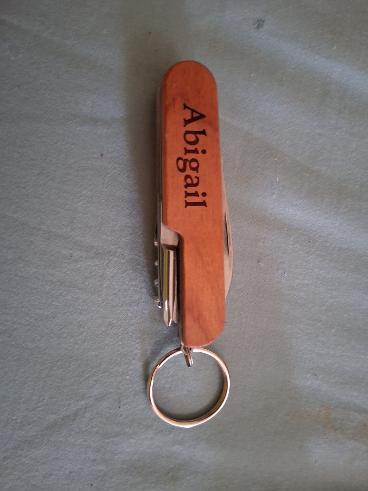 “Abigail” Name Swiss Army Knife Keychain Sleeping Bear Dunes Wood Grip Gift MI