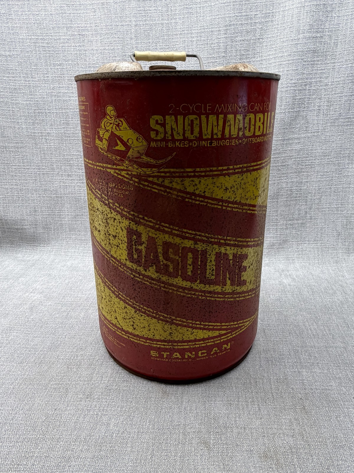 Vintage Stancan Red Gasoline Can Snowmobile 2 Cycle 6.5 Gallon Metal USA As Is