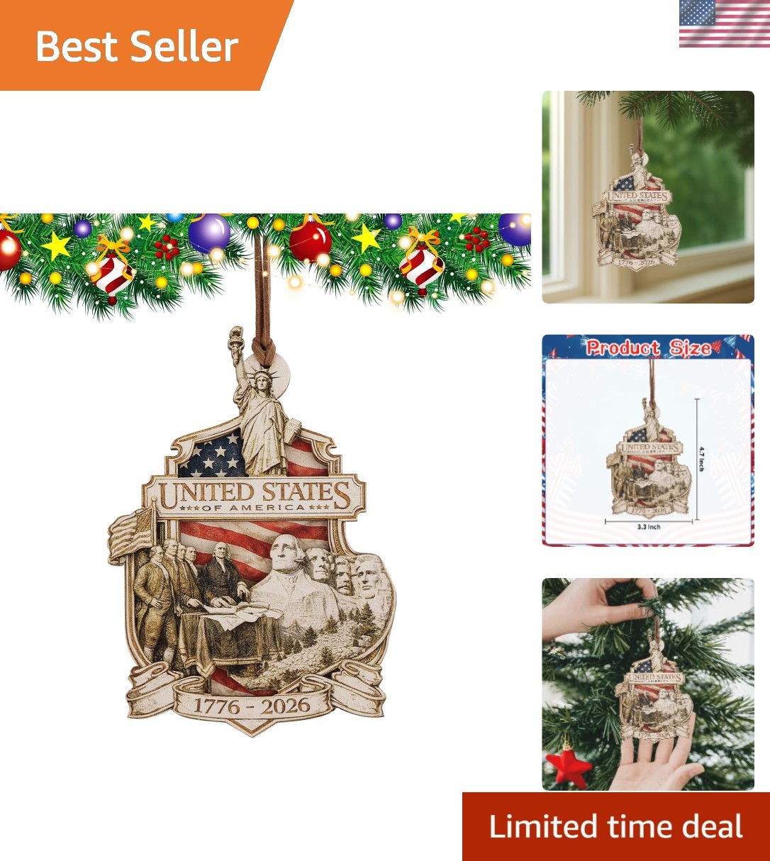 250Th Anniversary Ornament American Patriotic Wooden Commemorative Hanging Decor