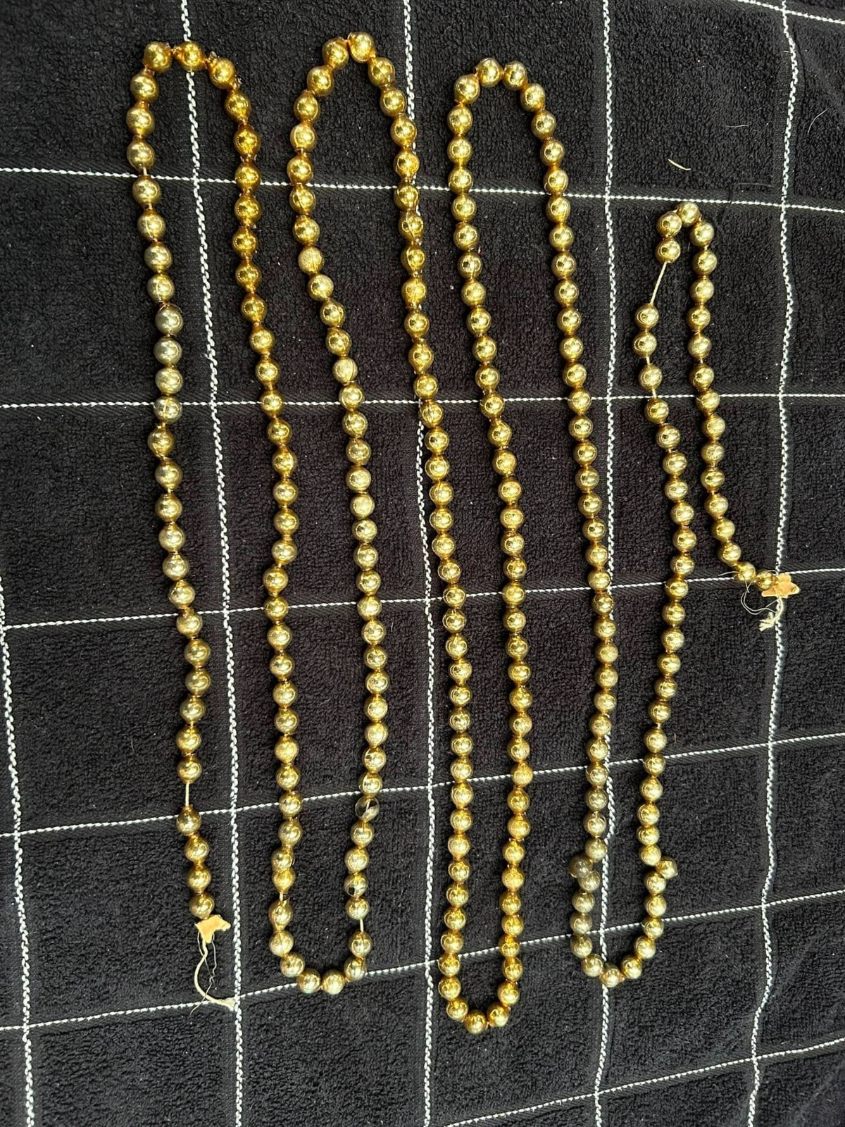 Antique Vintage GOLD Glass Christmas Tree Garland Strand Star Cardboard End 108″