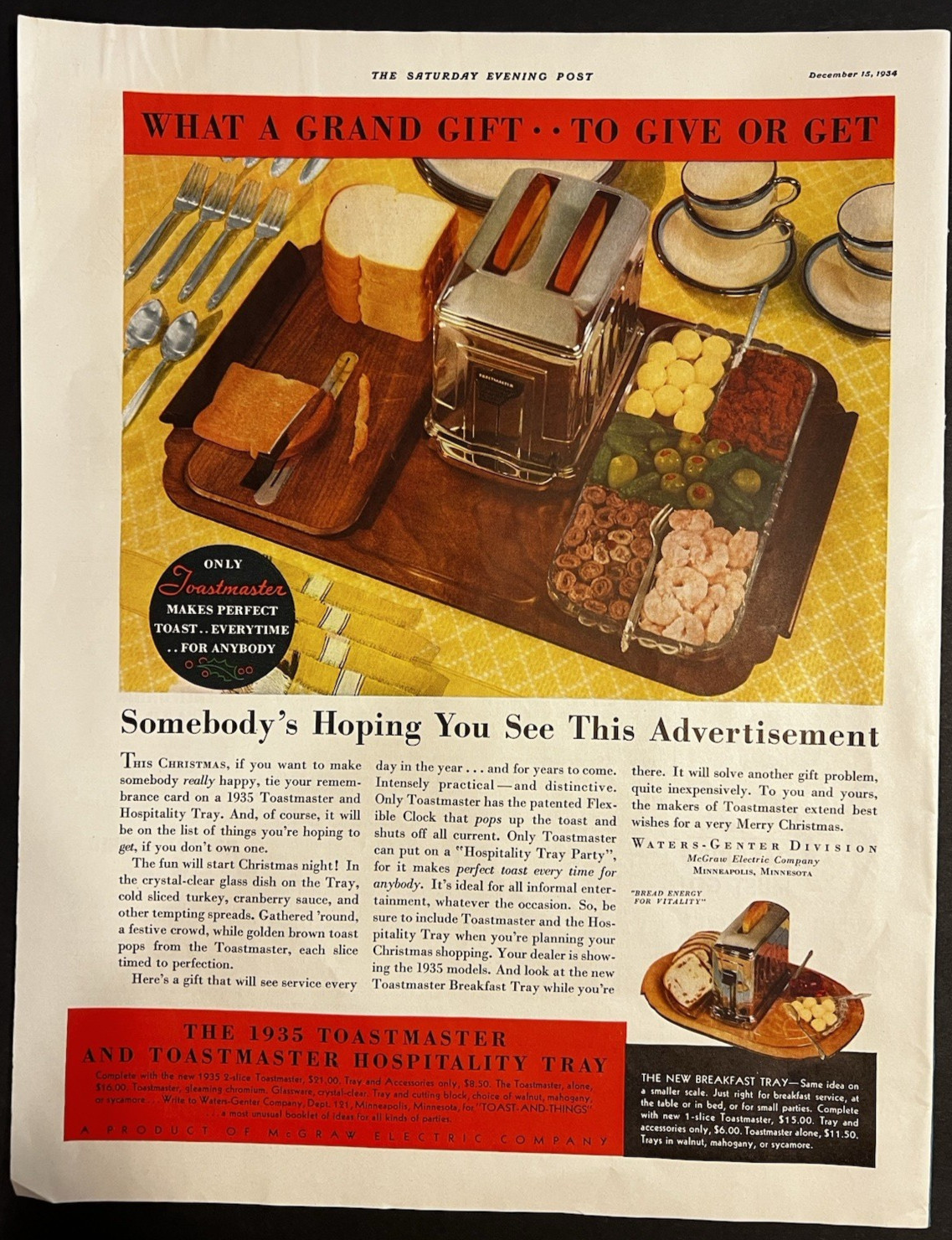 Vtg 1930s Ad-The 1935 Toastmaster and Toastmaster Hospitality Tracy-What a Gift