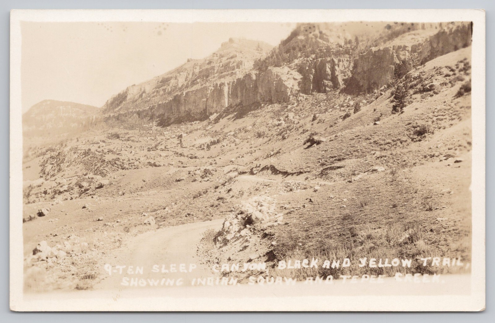 Ten Sleep Canyon Black And Yellow Trail Wyoming RPPC Postcard