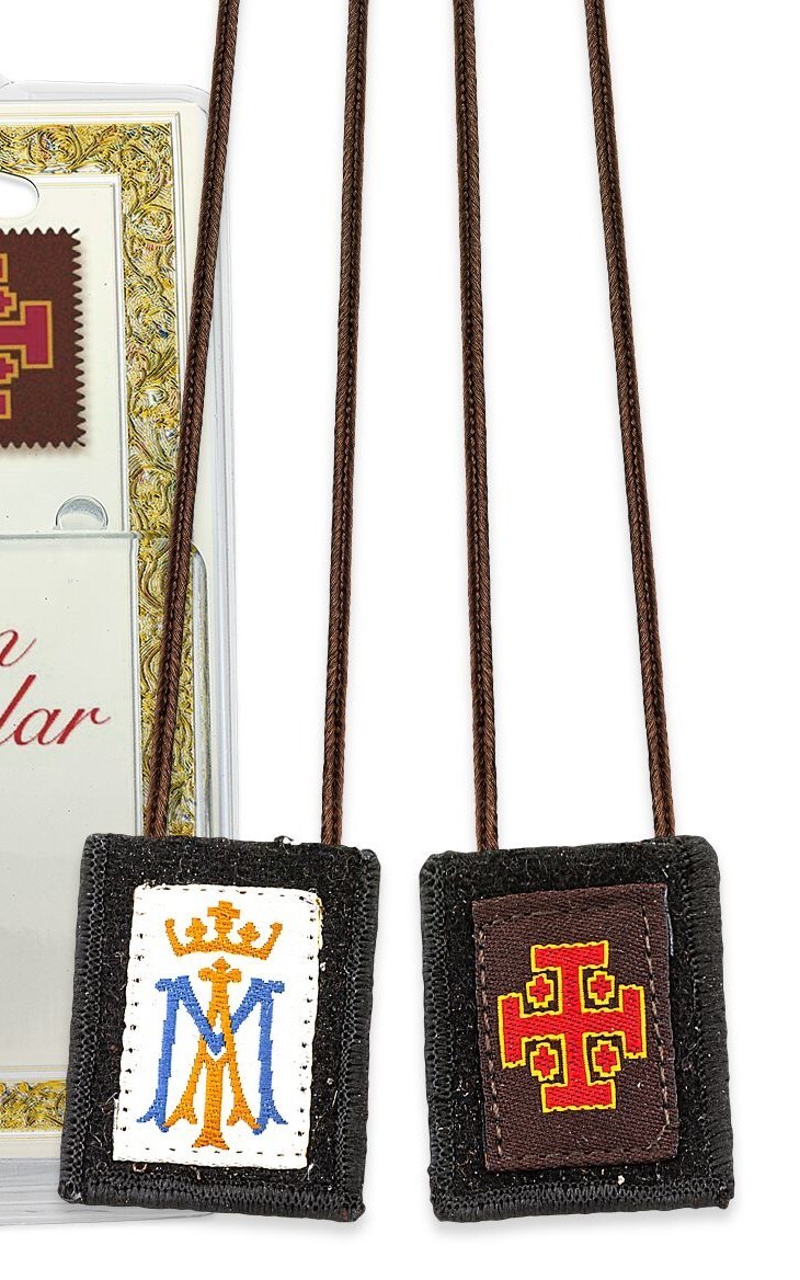 1.5 “X 1.25” Ave Maria + Jerusalem Cross Small Wool Scapular – NEW 1513