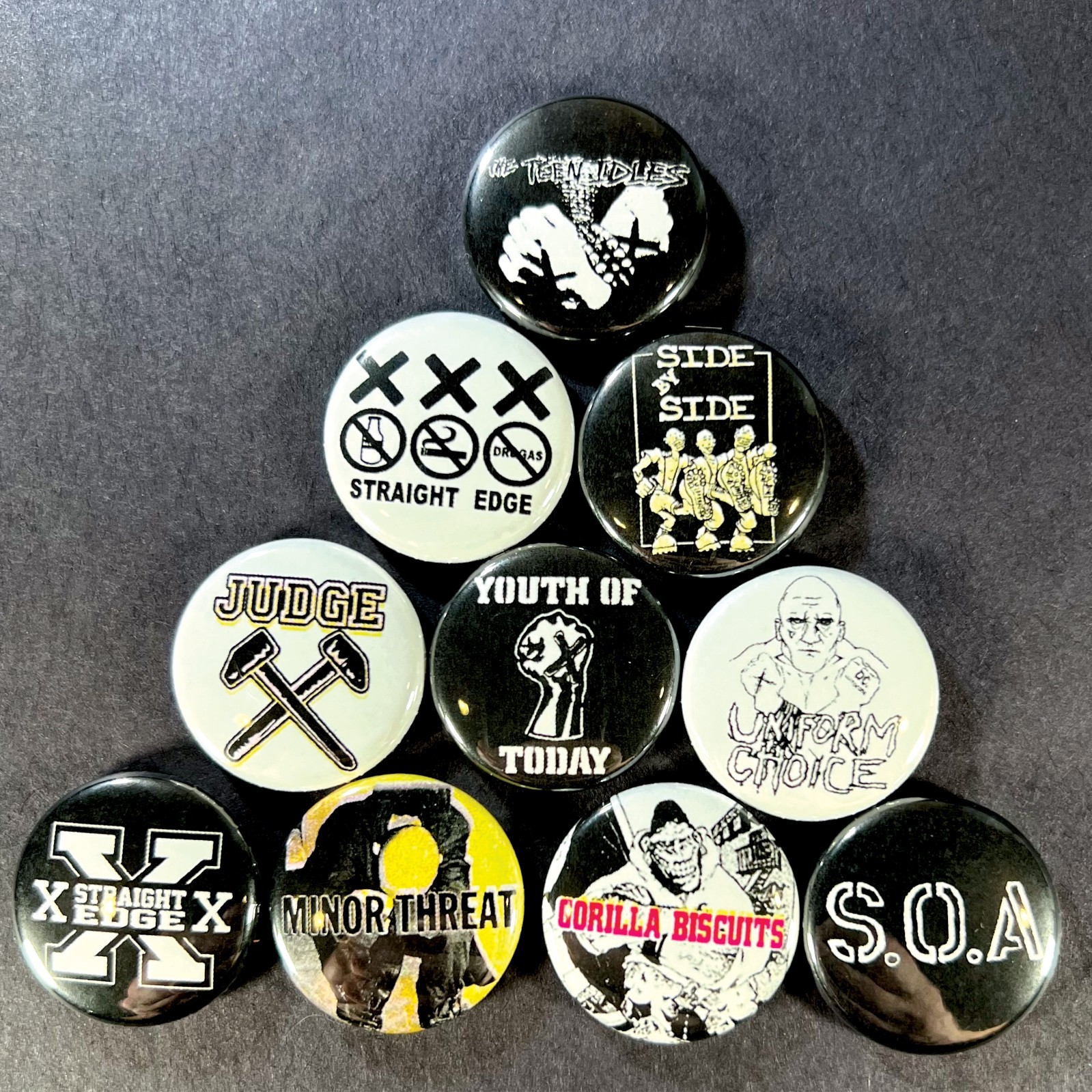 Straight Edge Hardcore Bands 1″ Pinback Buttons (All 10 Pins) 80s Punk Metal