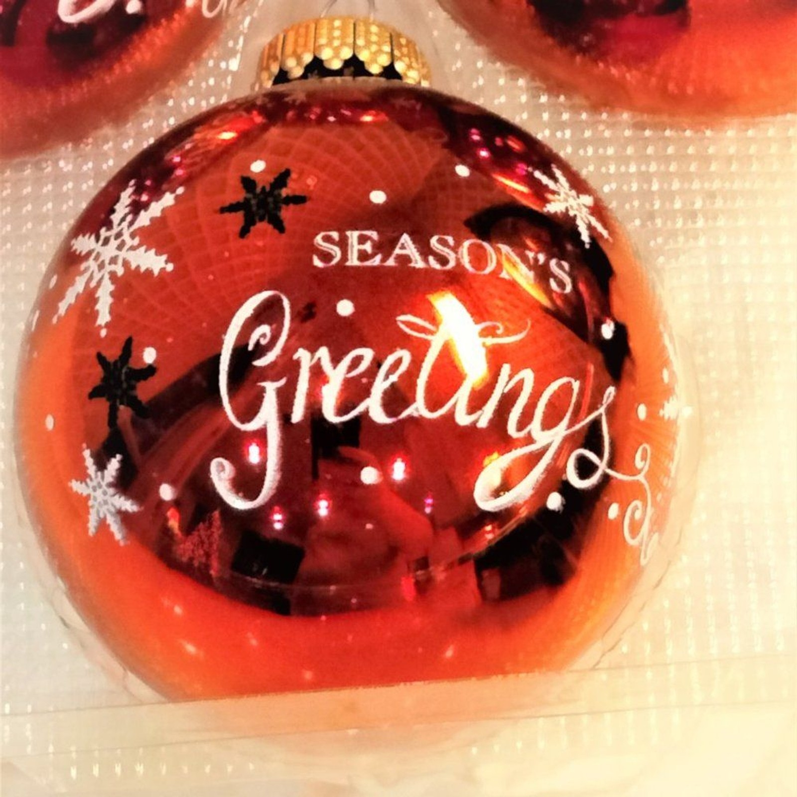Christmas Seasons Greetings 8-Red Glass Holiday Ornaments Original Boxes