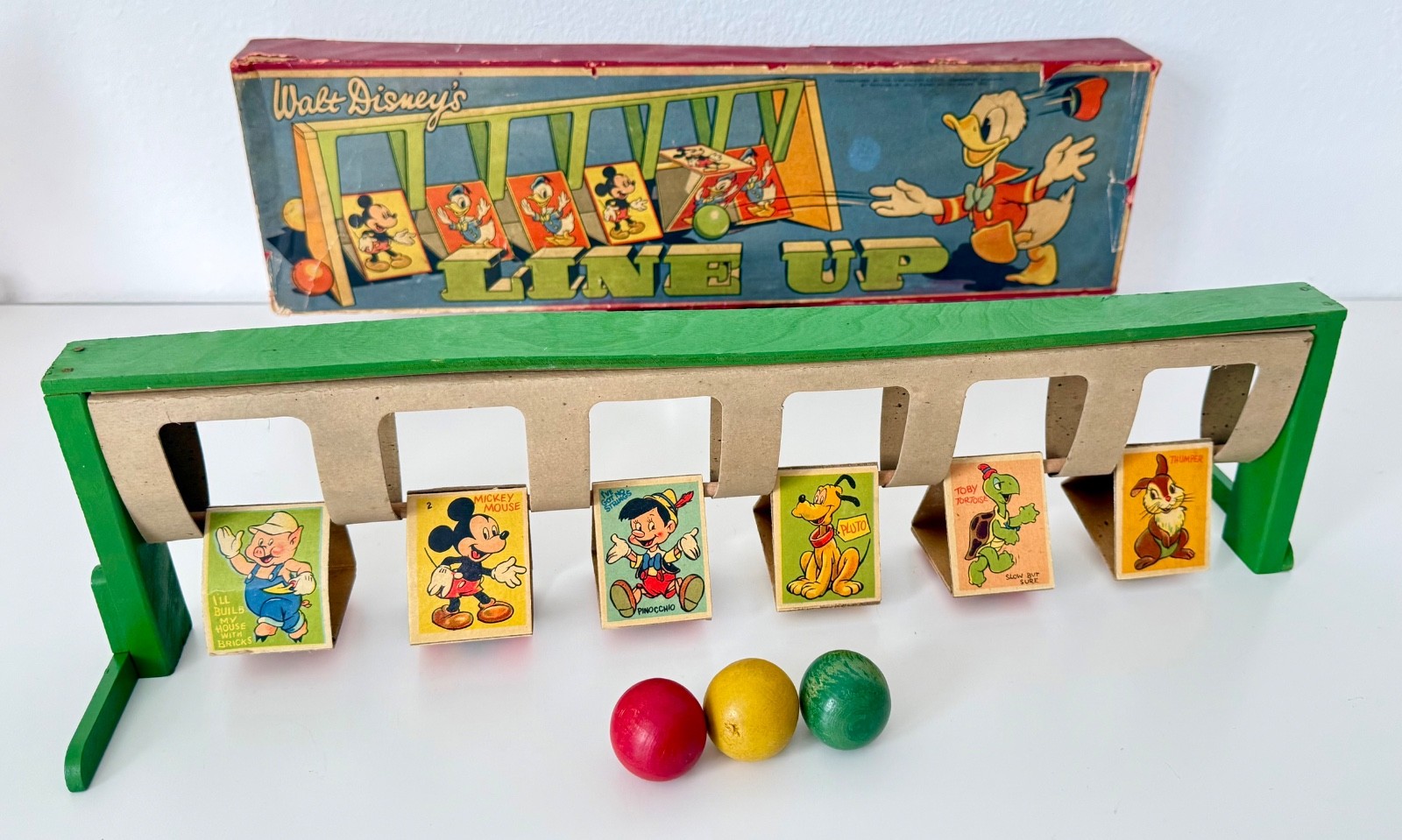 RARE Vintage 1947 Chad Valley Disney Line Up Bowling Toy Game Mickey Mouse