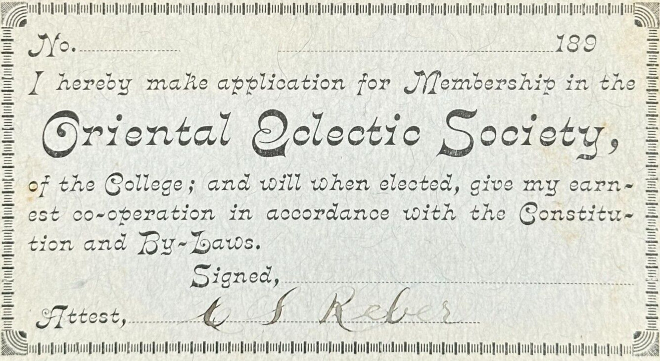 1890s Oriental Eclectic Society Membership Application College Memorabilia