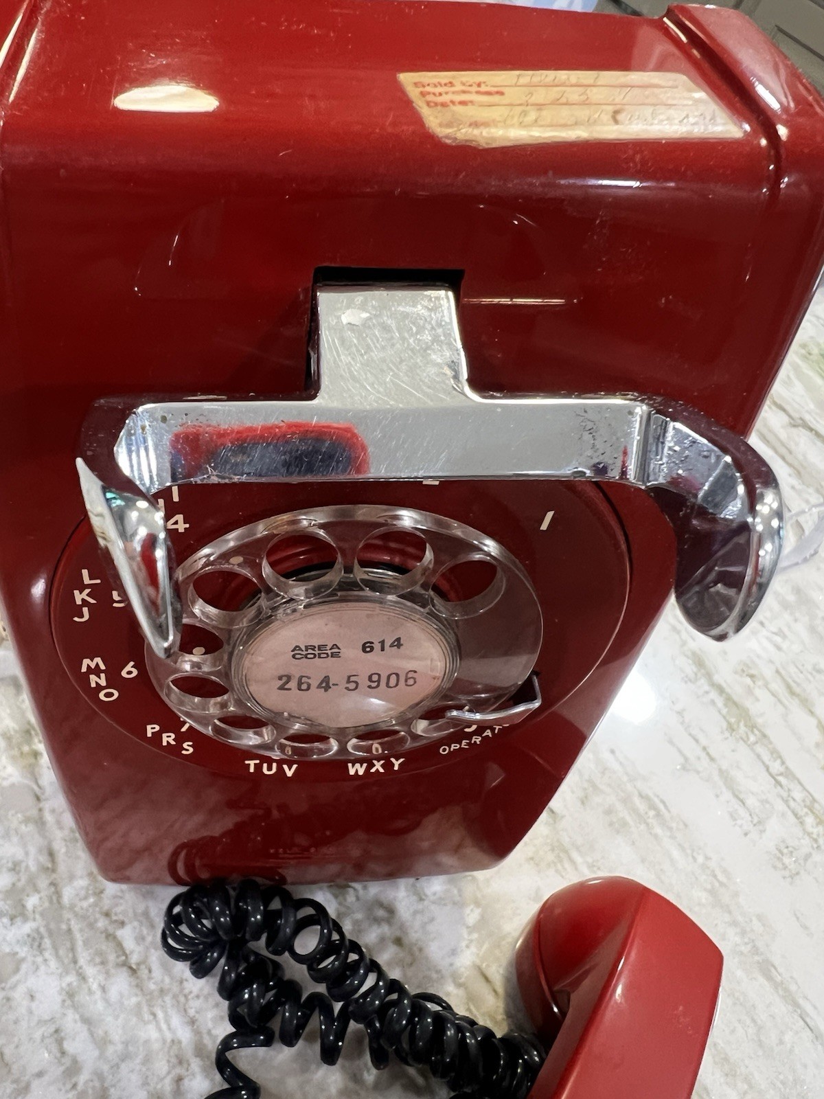 Vintage Red Functional Rotary Wall Mount Phone Bell System Western Electric 554