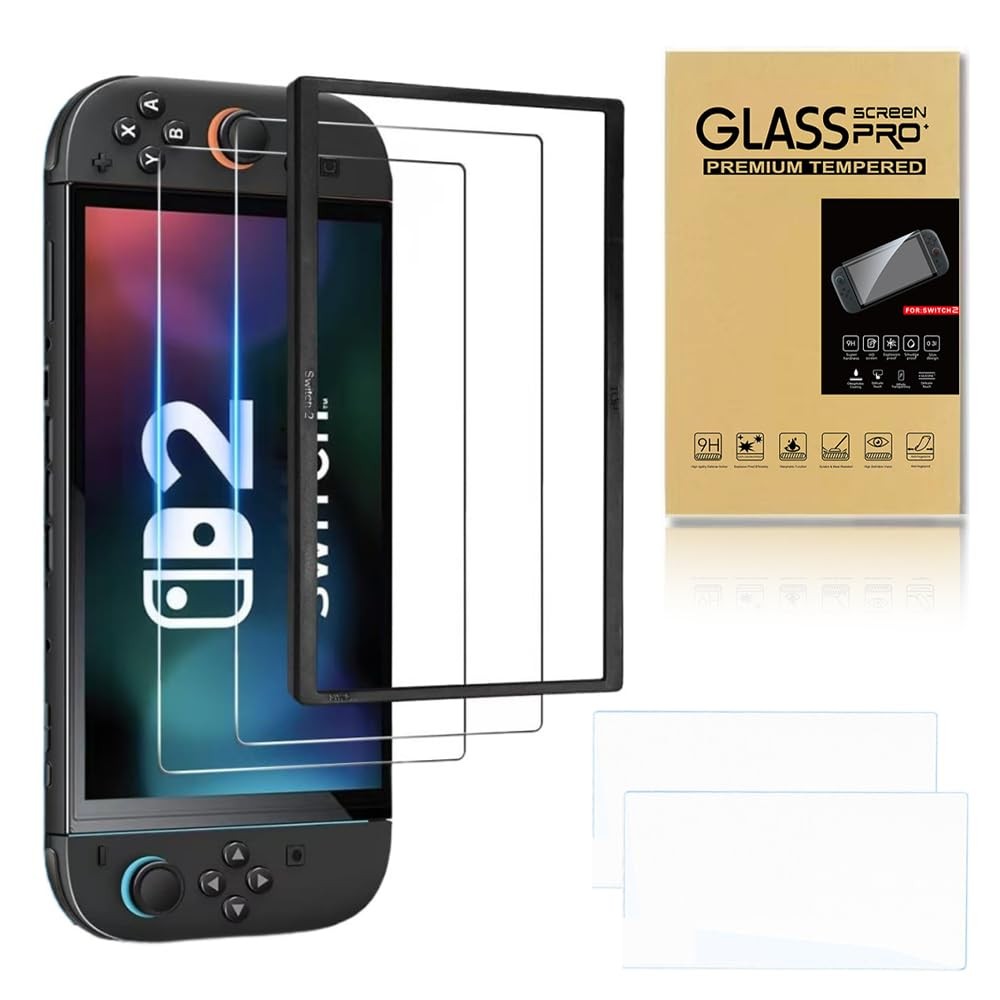 Hopespring Switch 2 Screen Protector [3-Pack + Frame Included] Tempered Glass S_