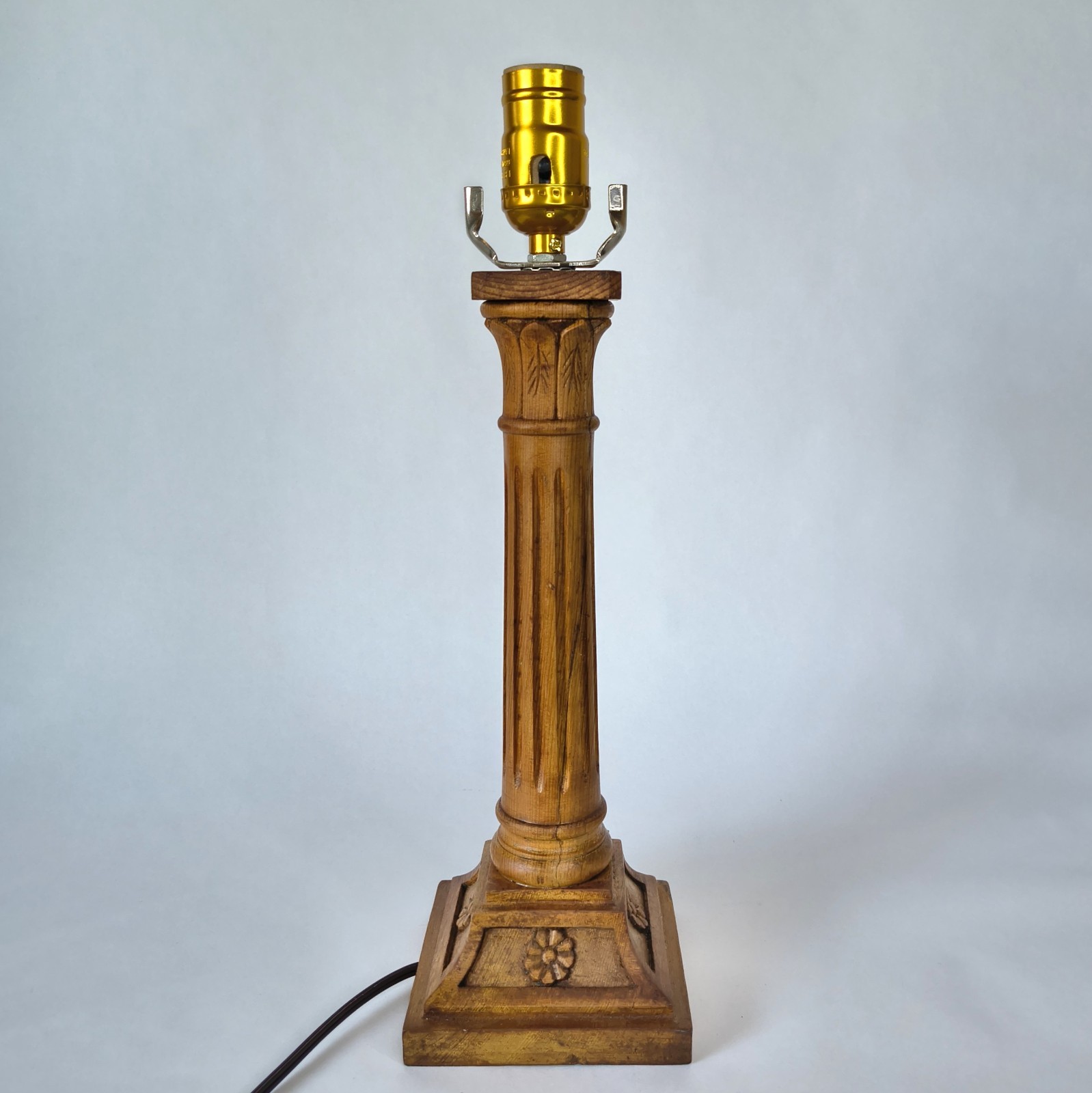 Antique Craftsman Hand Carved Wooden Table Lamp