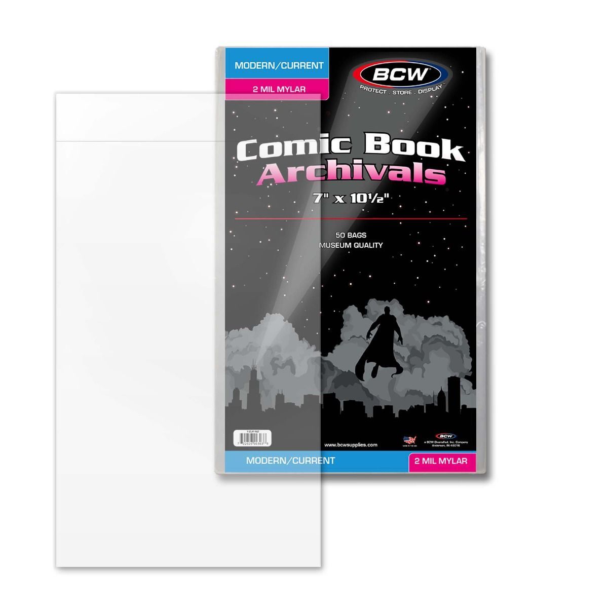 1 pack of 25 BCW 7 ¼” x 10 ½” Current/Modern Comic Book 4-MIL Mylar Archivals