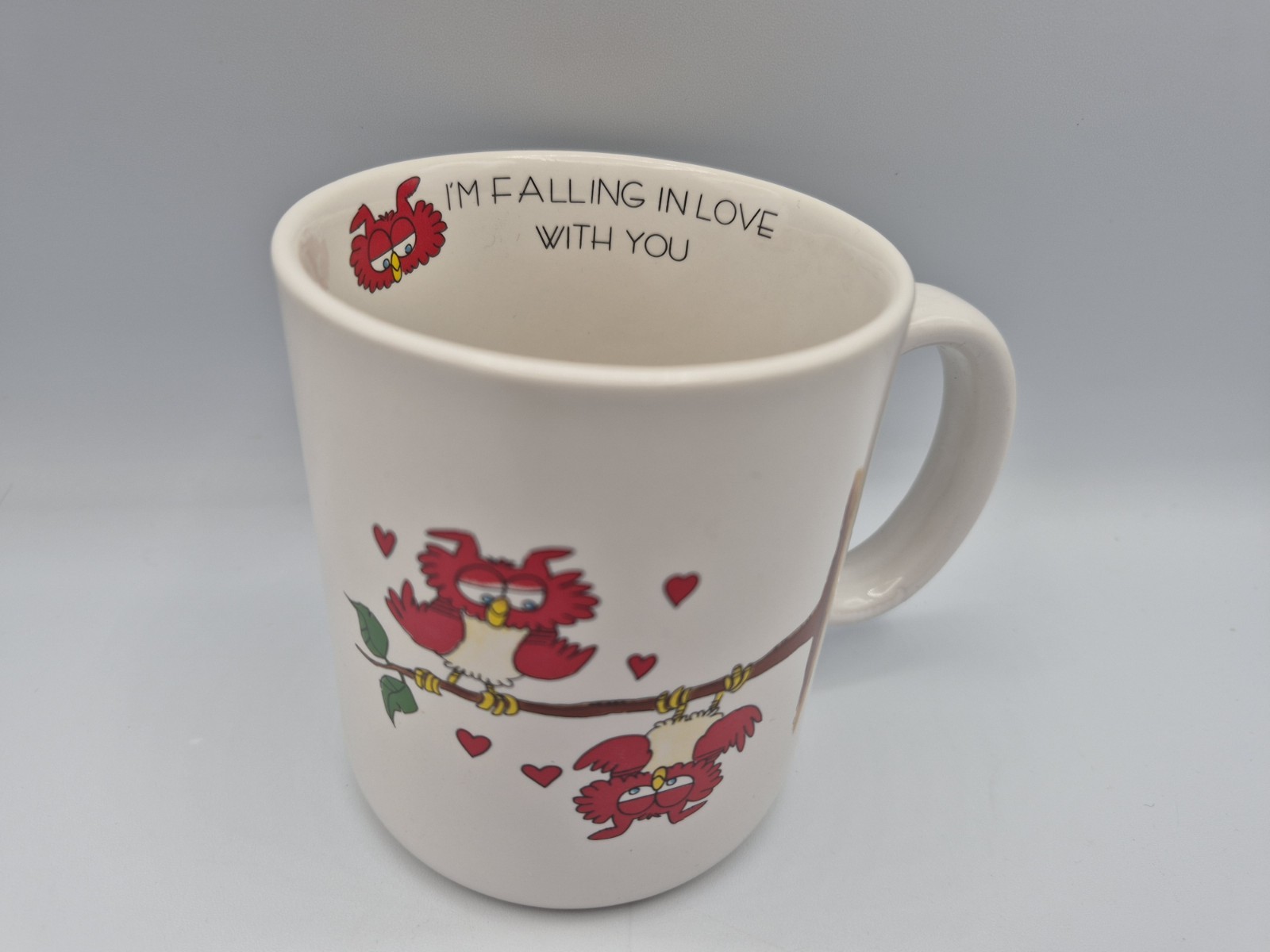 Vagabond Valentines Owls Coffee Mug Cup I’M FALLING IN LOVE WITH YOU Hearts VTG