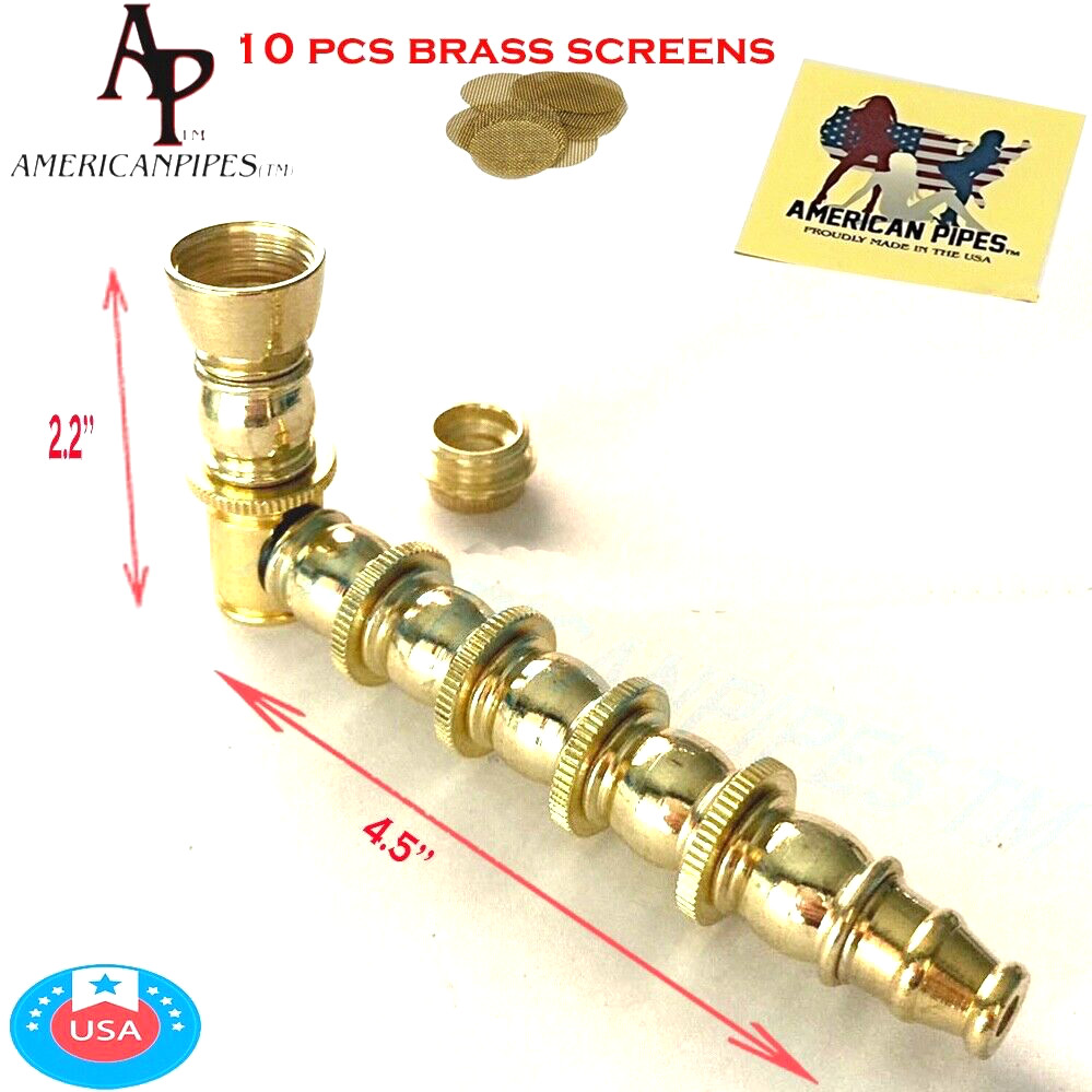 Americanpipes™️ 4.5″ metal gold plated tobacco smoking pipe w 10 brass screens