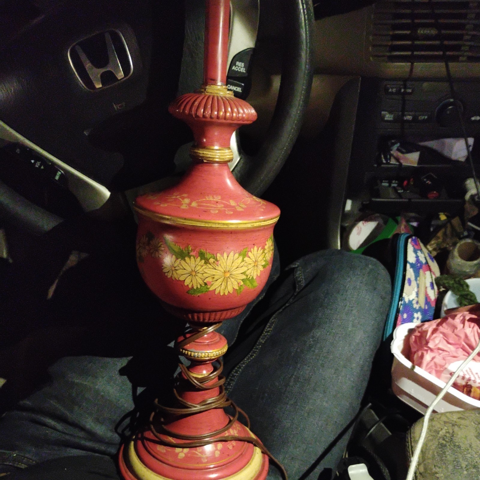 Vintage 1950s Metal Toleware Lamp – Working!