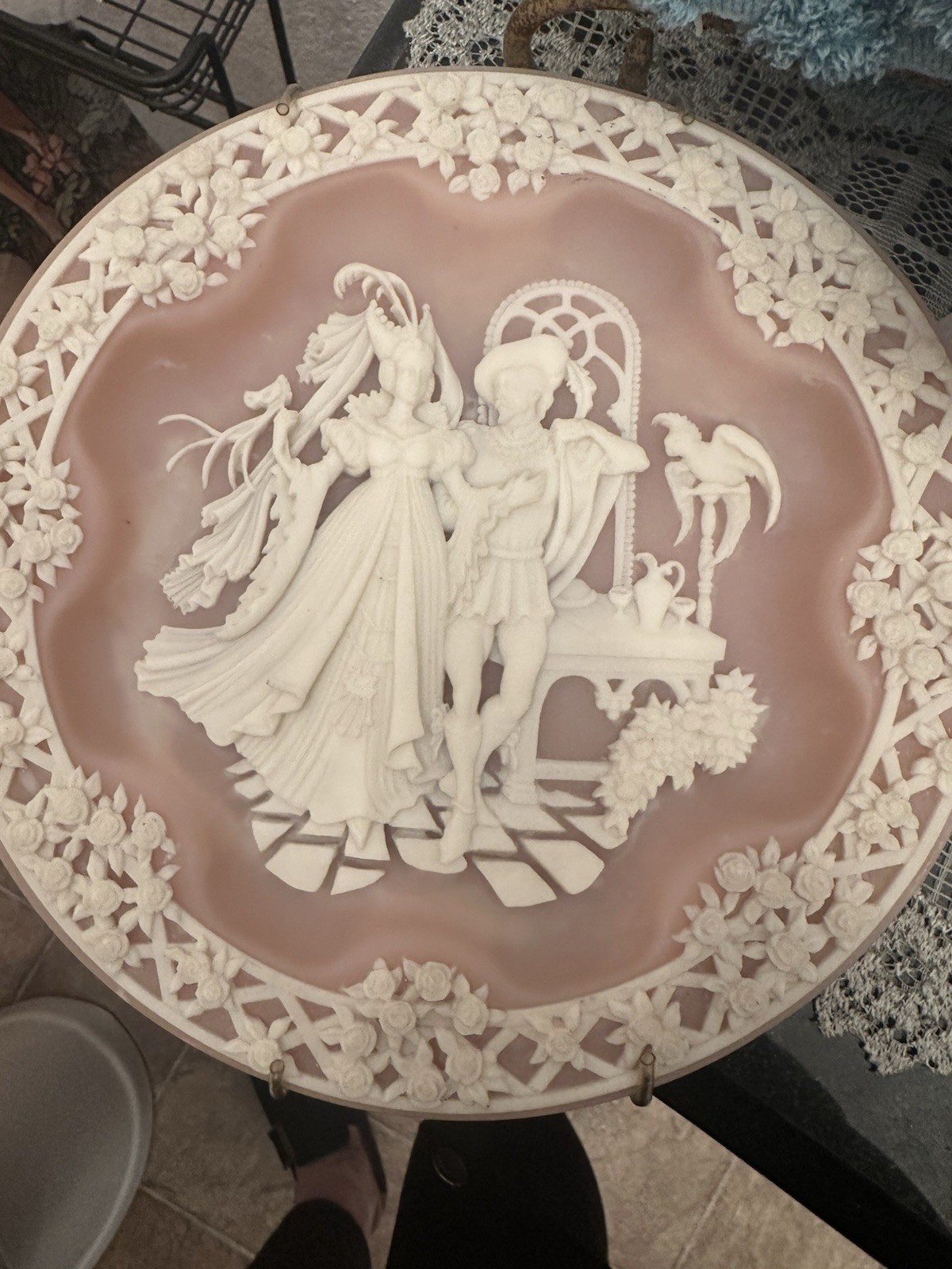 Vintage Cameo Wall Art Pink Incolay Shakespeare Lover Decore