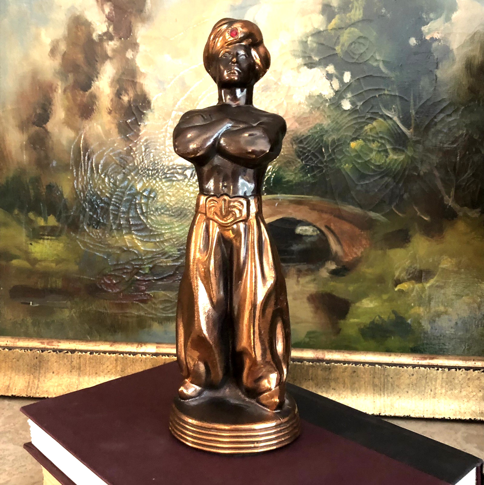 Vintage 1950s Bronze Metal and Copper Blackamoor Genie Statue 9.5in Tall