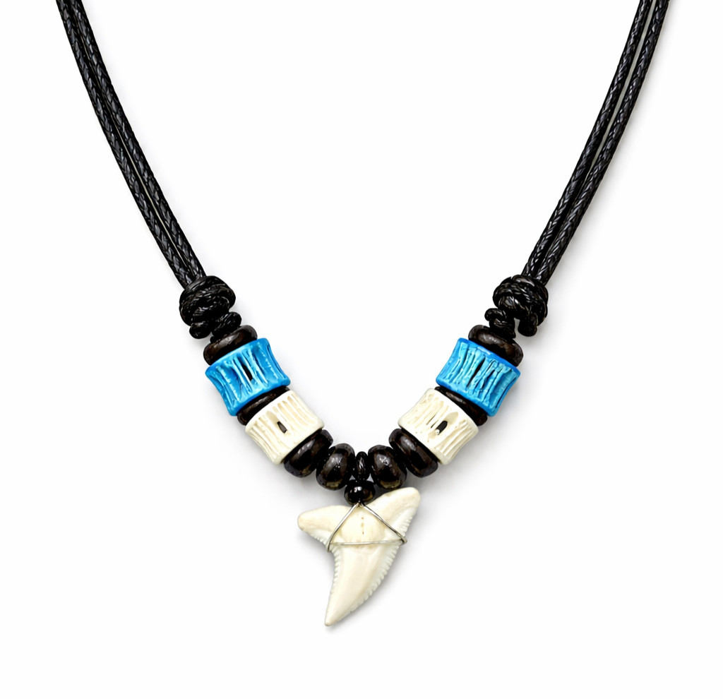 Real Shark Tooth Necklace Adjustable Surfer Beach Necklace Black Cord Unisex