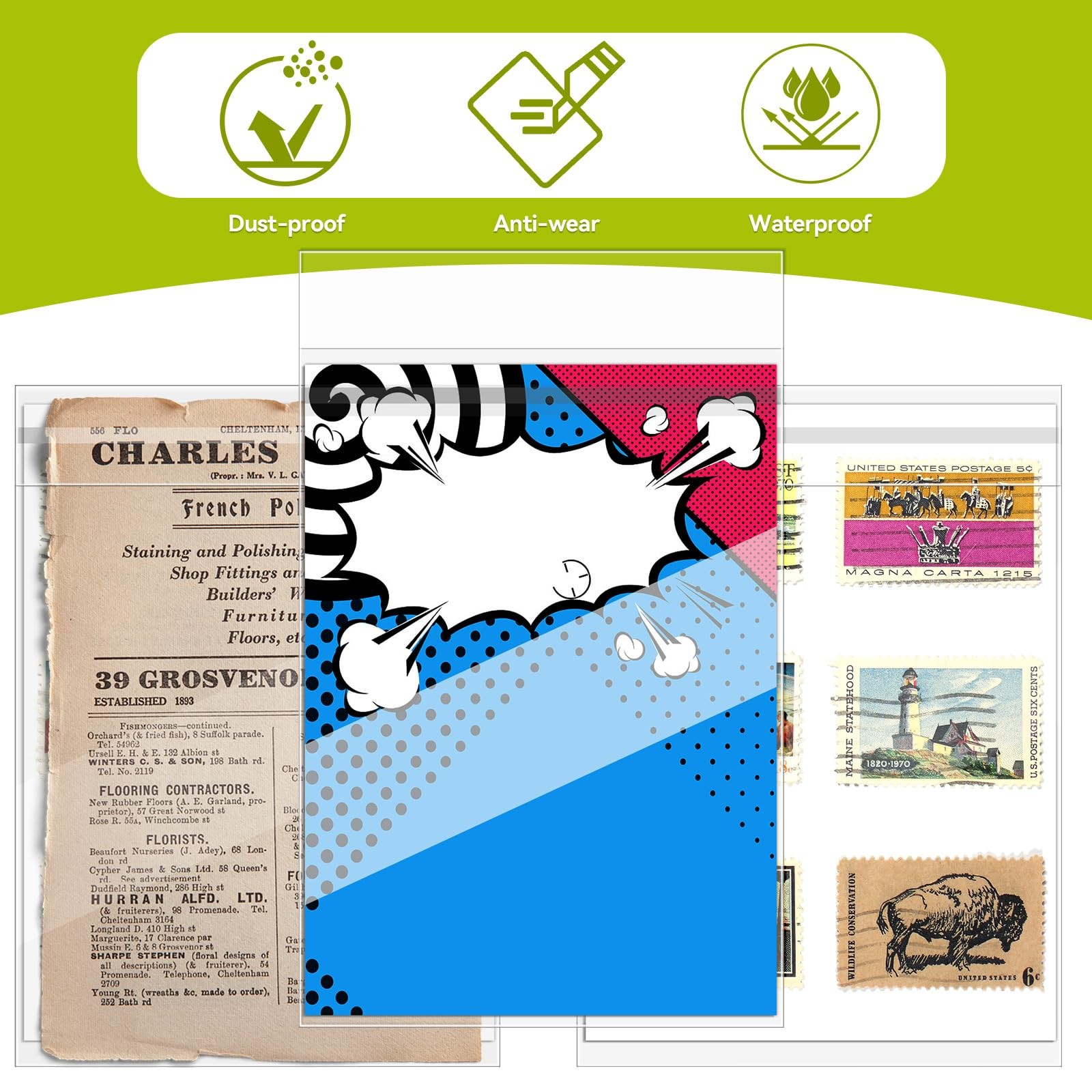 VOKOY 200 Pack Resealable Current Size Comic Book Bags, Crystal Clear Self Seali