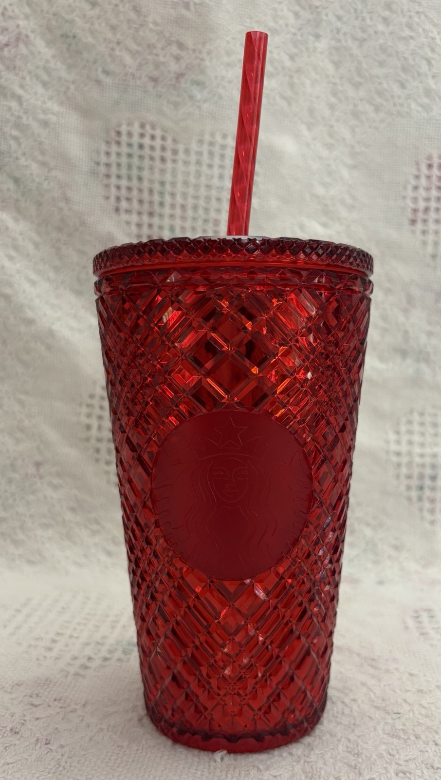 Starbucks, 16 Ounce Red Geometric, Tumblr With Lid And Straw