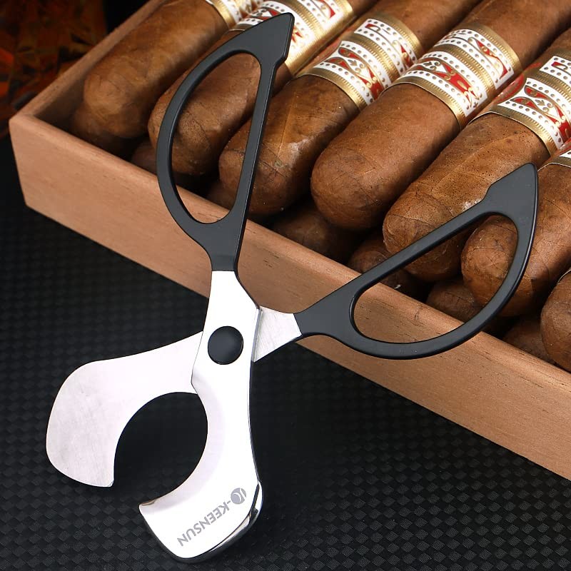 KEENSUN Cigar Scissors Cutter, Stainless 2.09″ Handle Width, Black and Silver