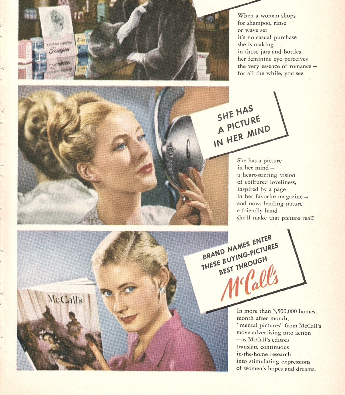 VTG 1947 McCall’s Magazine Print Ad Art 20x29cm Woman Holding Nov Issue NYM 3147