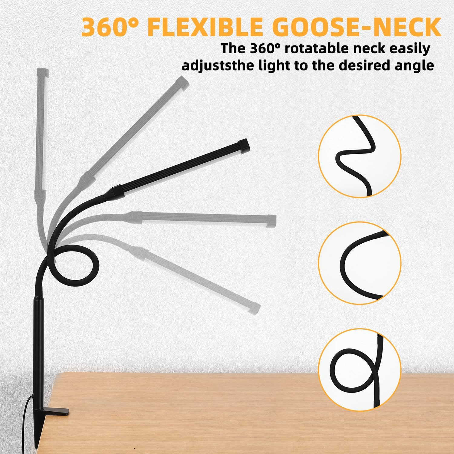 LED Desk Lamp with Clamp, Eye-Caring Clip on Lights for Home Office, 3 Modes 10