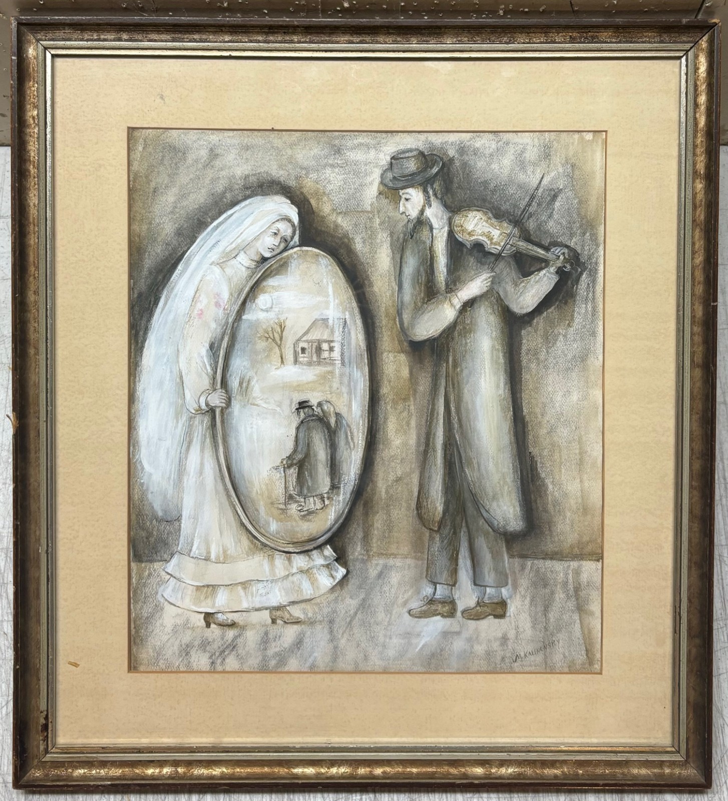Vintage MARINA KALINOVSKY ‘MARRIAGE Grow Old with Me’ JEWISH Hassidic PAINTING