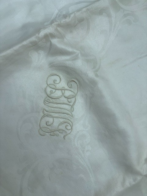 Vintage Linen Damask Tablecloth 90” X 104” Oblong Monogram