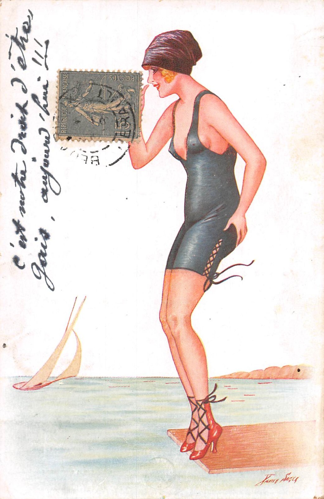 POSTCARD ART NOUVEAU RISQUE BALGNEUSES XAVIER SAGER SERIE 115 # 603