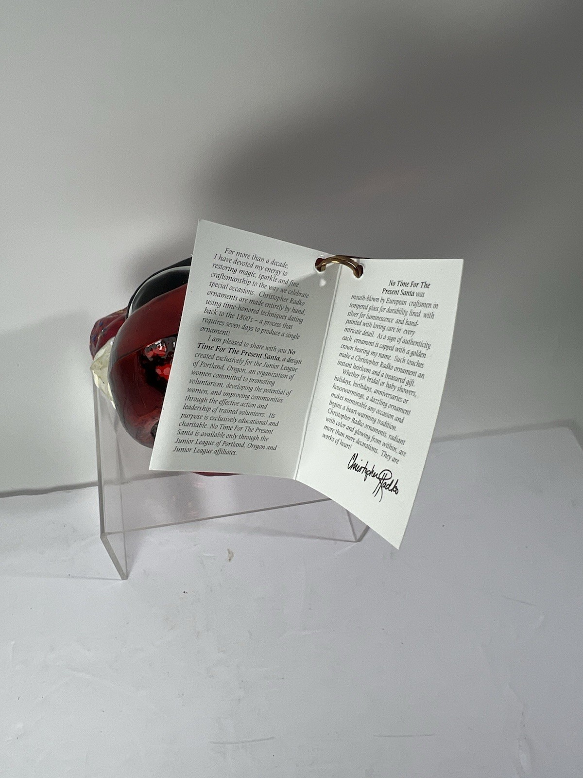 Christopher Radko “No Time For The Present” Blown Glass Ornament 2000 Y2K Santa