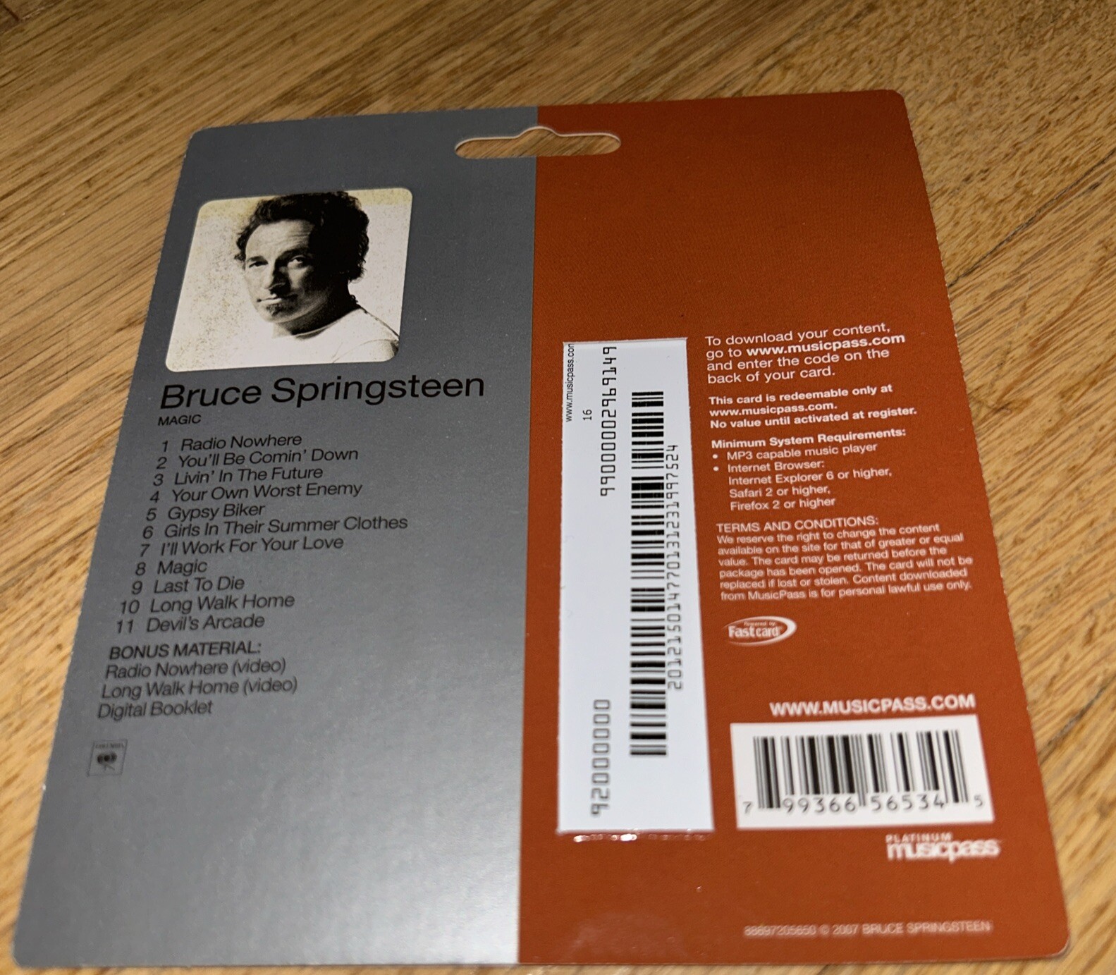 2007 BRUCE SPRINGSTEEN MAGIC – MUSICPASS GIFT CARD (No Value) COLLECTIBLE