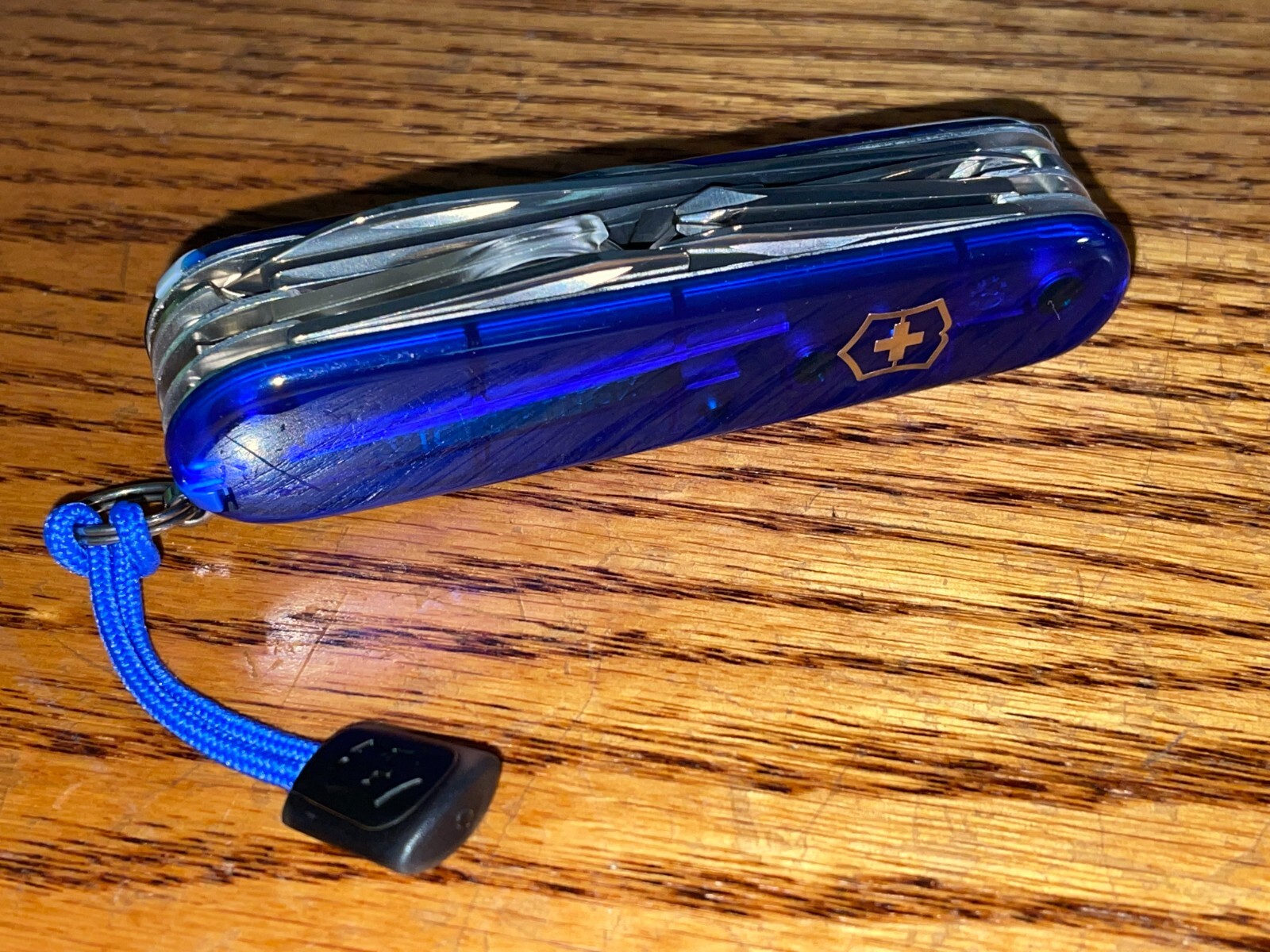 New Victorinox Swiss Army 91mm Knife: EXPLORER PLUS Translucent Blue 1.6703.T2P