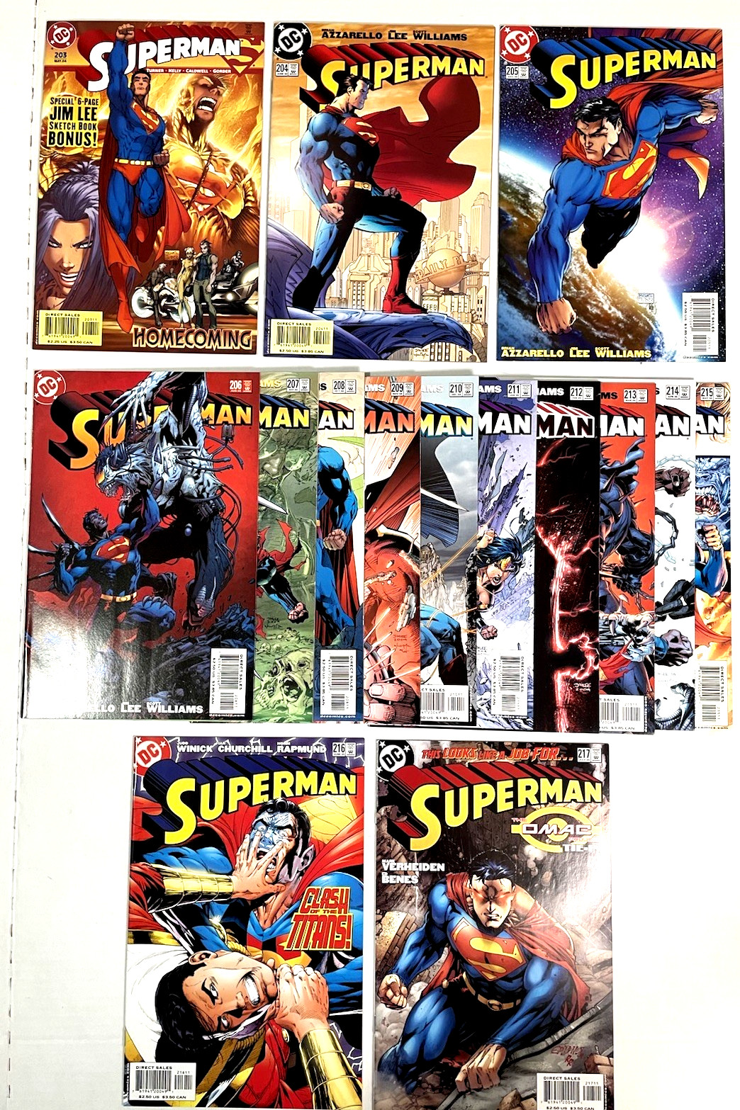 Superman #203, 204-215 Full Jim Lee Cover Run +215, 216 VF/NM Lot 0f 15 DC 2004