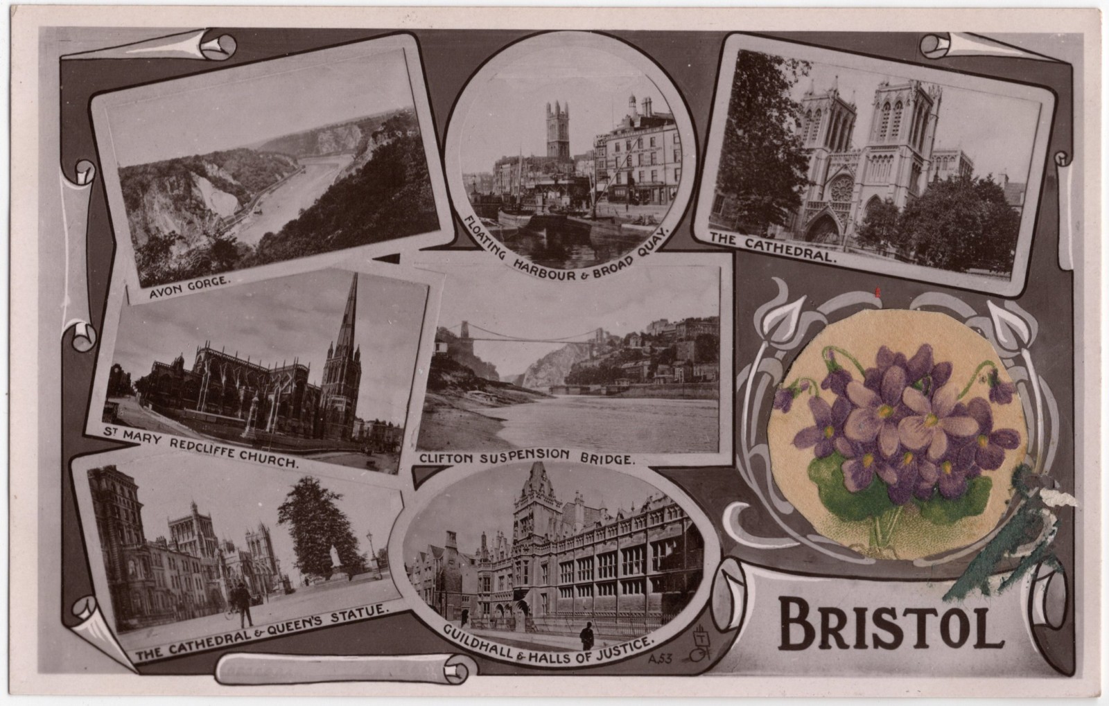 Original Antique Postcard Bristol England Multi View Printed Lithograph Raphael