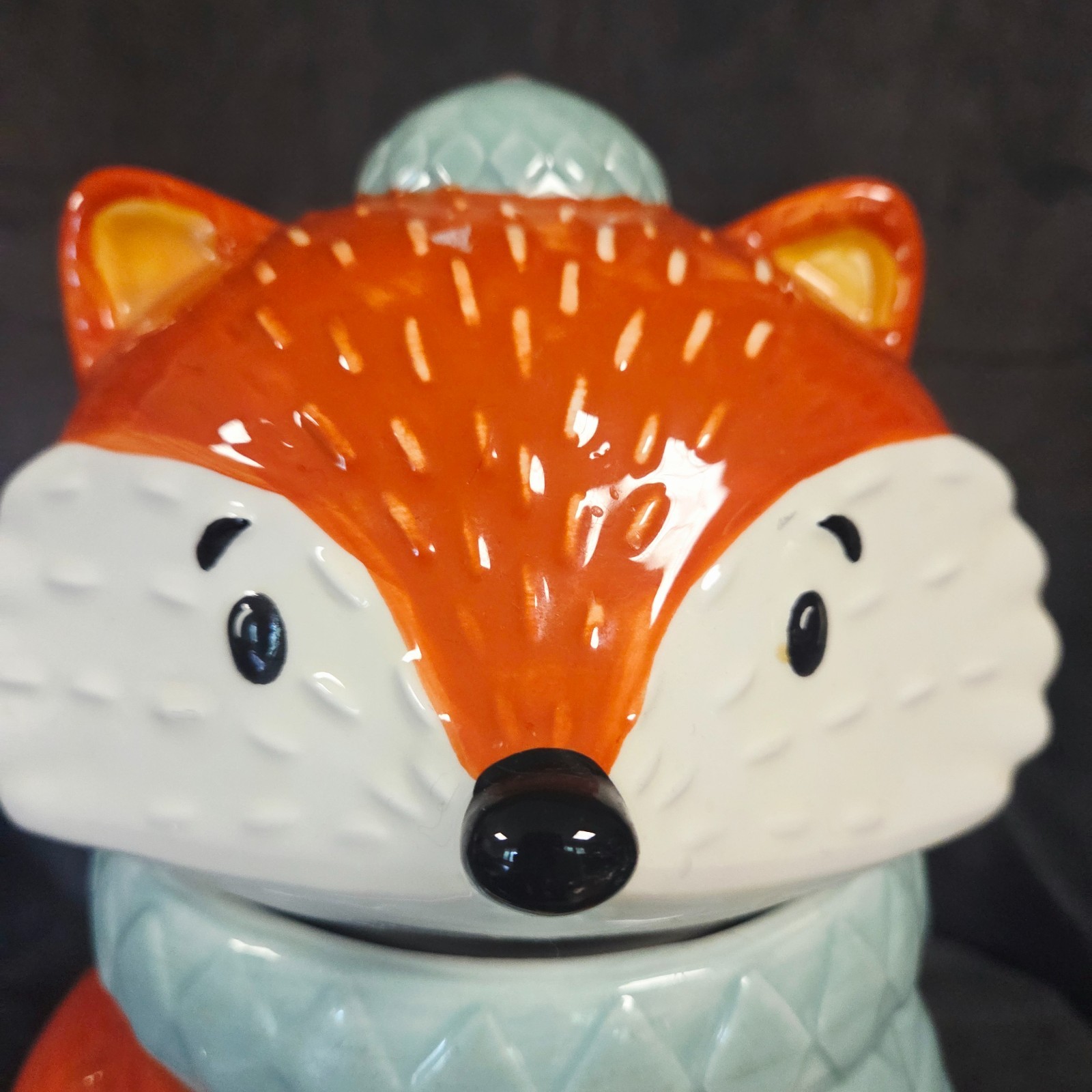 Fox Cookie Jar Earthenware Ceramic Woodland Animal Fall Decor 10″ Tall