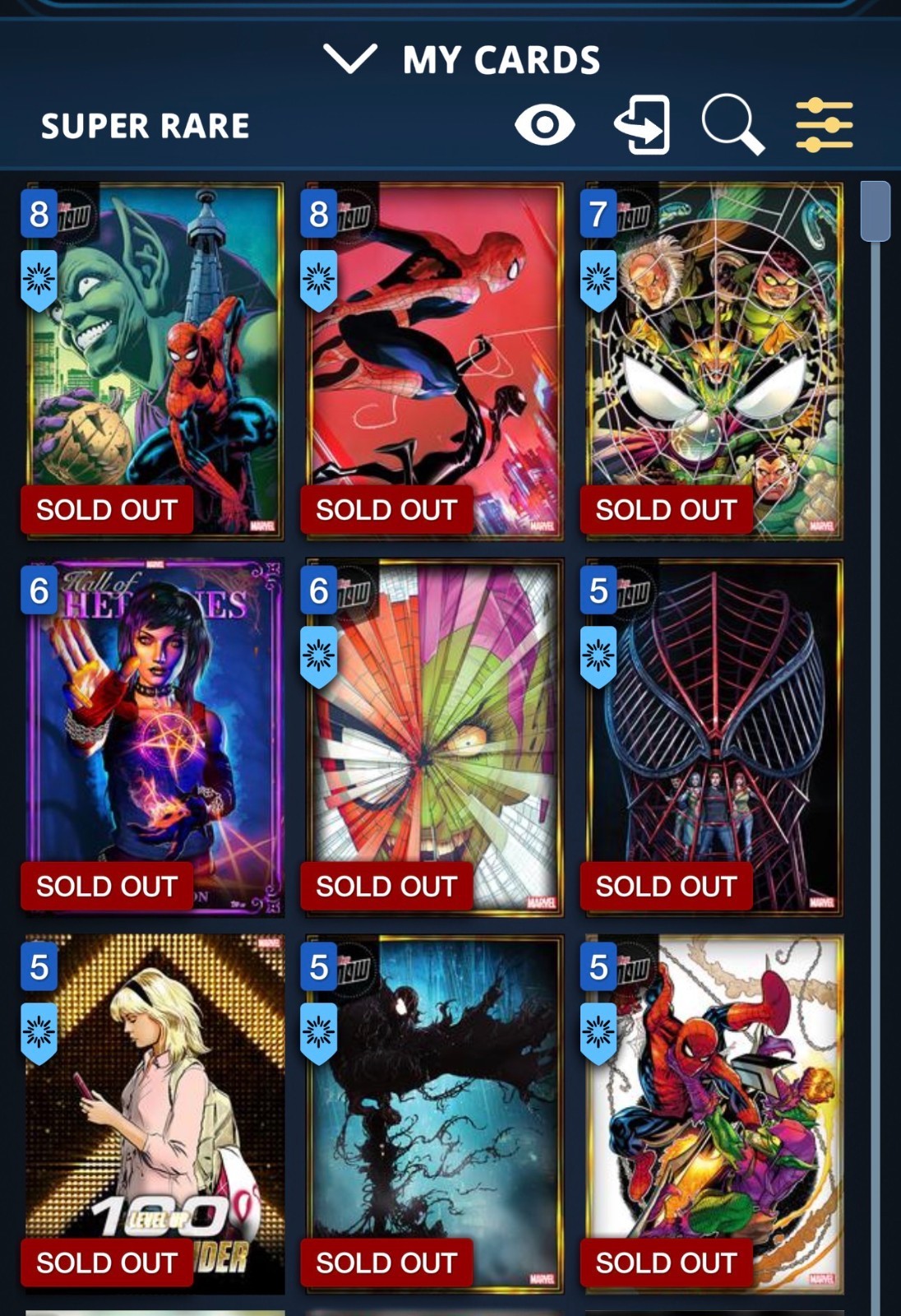 Topps Marvel Collect – 9 Regular/3 Now|VIP 2023-2025 Non-Award Super Rare (SRs)