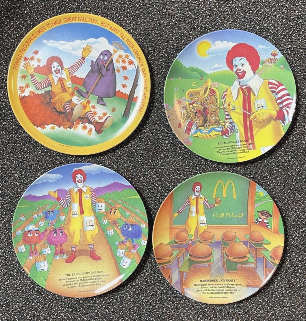 McDonald’s Collector Plates Plastic 1977 & 1989 LOT OF 4 Ronald Grimace Fries