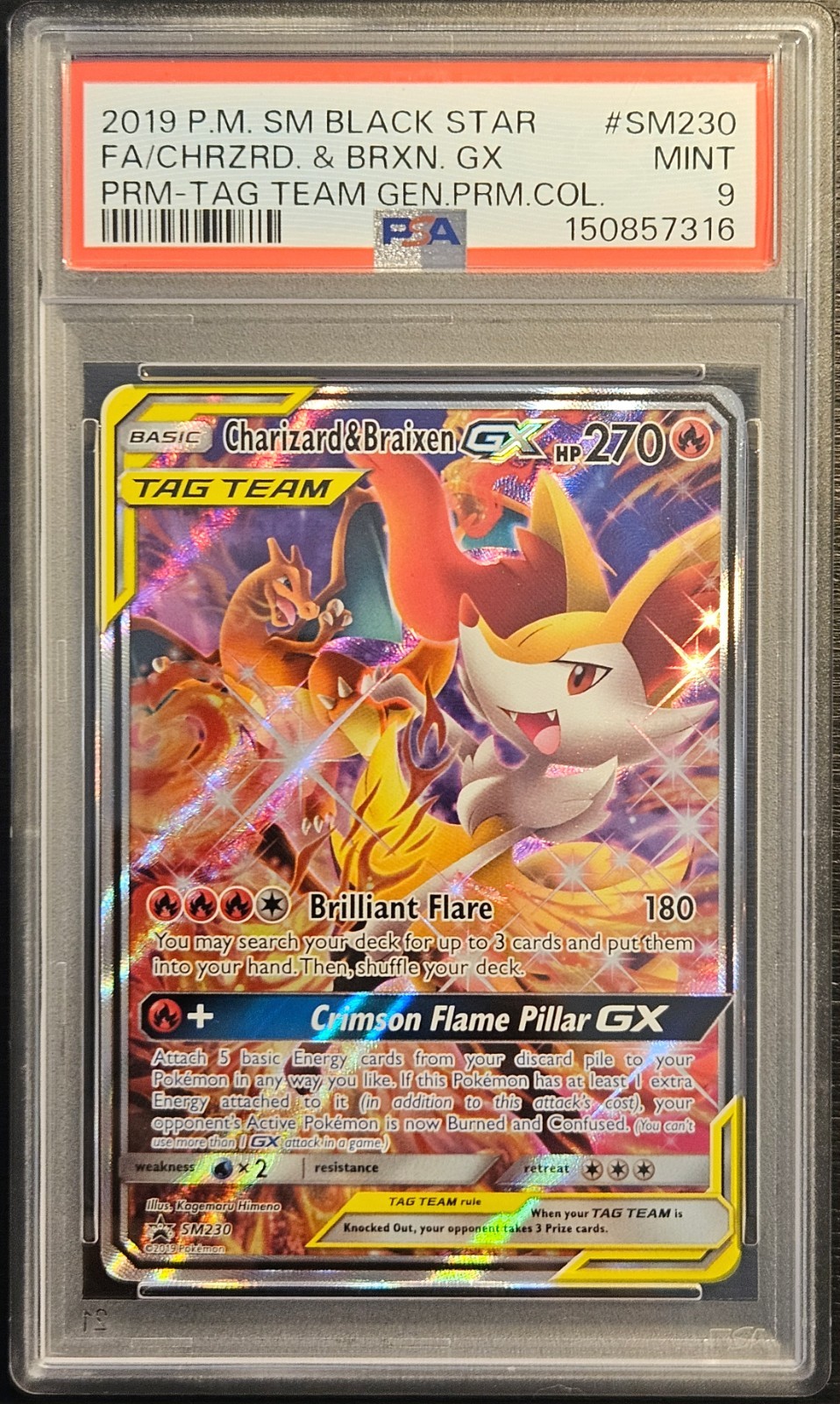 ⭐ PSA 9 Charizard & Braixen GX SM230 ⭐ Black Star Promo Tag Team