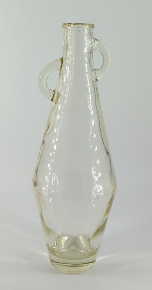 Jug Bottle Clear Glass Double Off Set Finger Loops Unique Shape Heavy 14″ Tall