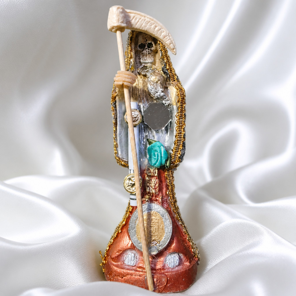 SANTA MUERTE VESTIDA TRES METALES CURADA 15cm / 3 Metals Robe Holy Death 6in